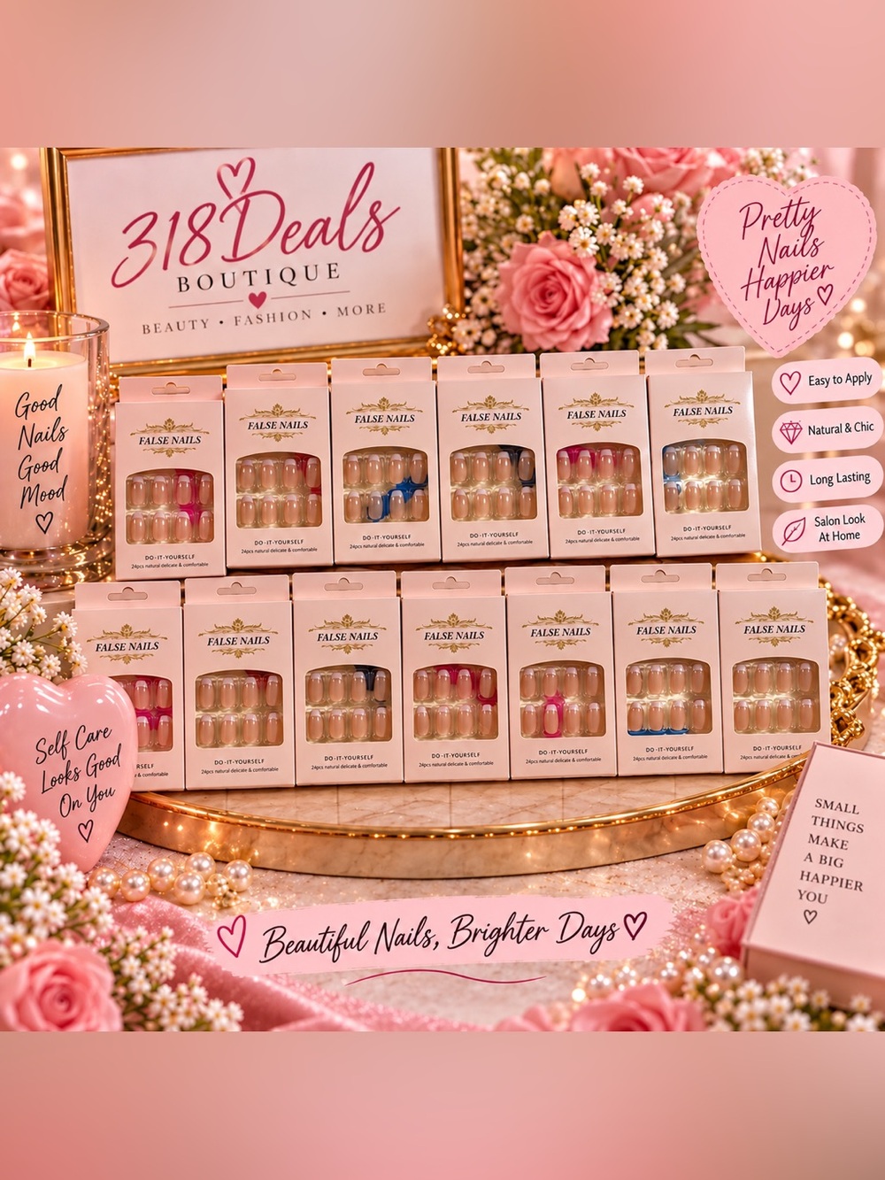 False Nails – Pink and Neutral Press-On Set of 13